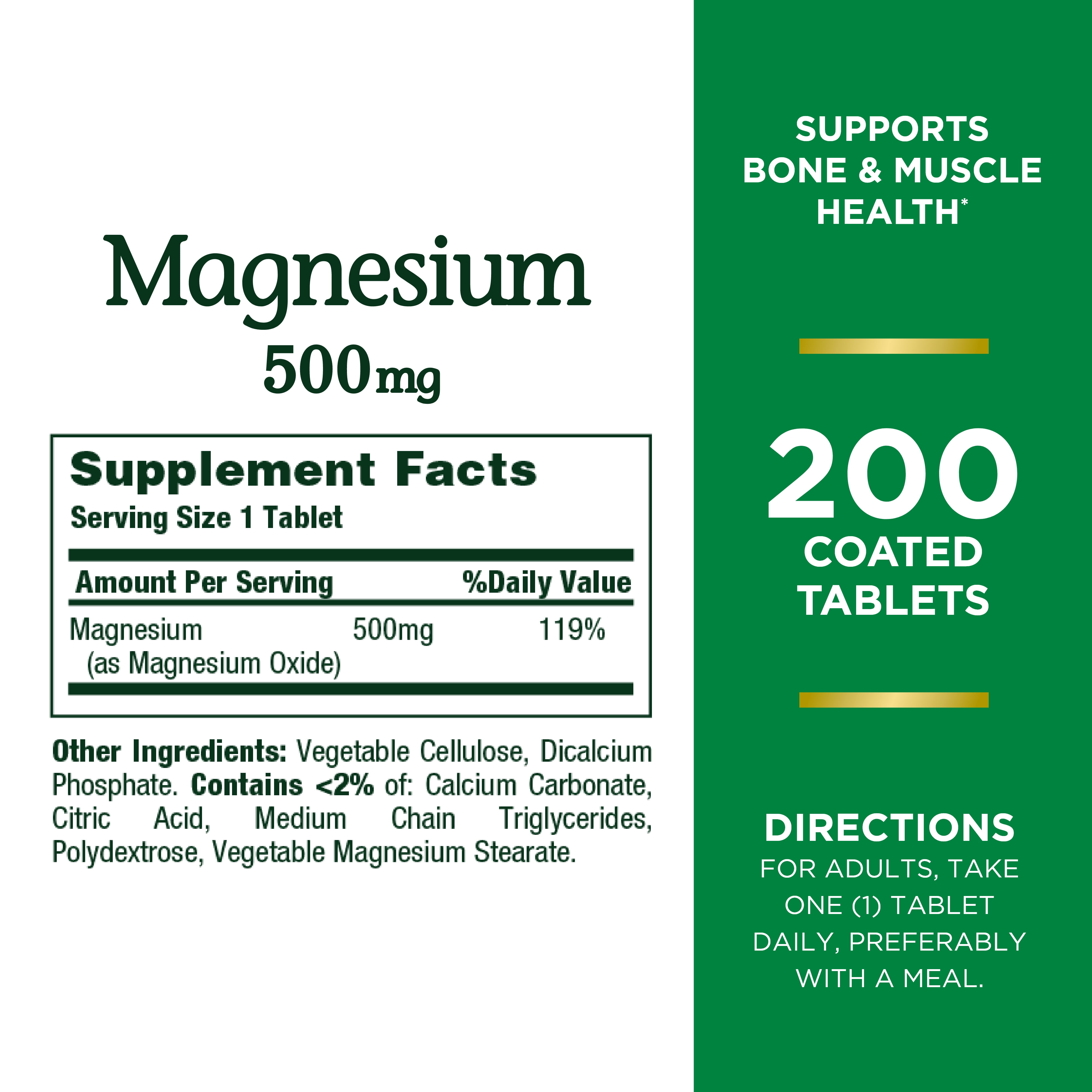 Nature's Bounty 500 mg Magnesium, 200 Tablets