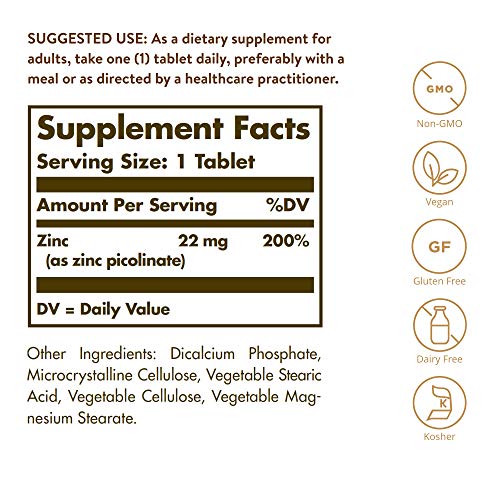 Solgar Zinc Picolinate 22mg - 100 Tablets
