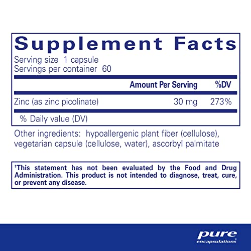 Zinc Picolinate 30mg for Immune Support, 60 Capsules