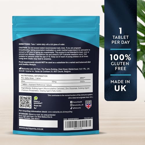 50mg Vegan Zinc Tablets - 120 Count