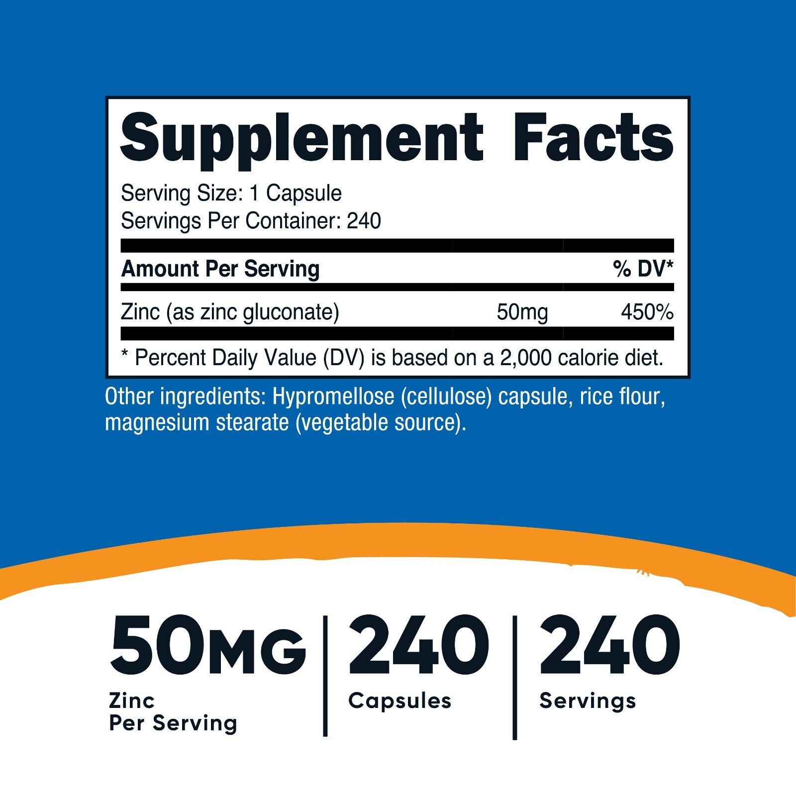 Nutricost Zinc Gluconate 240 Veg Capsules 50mg