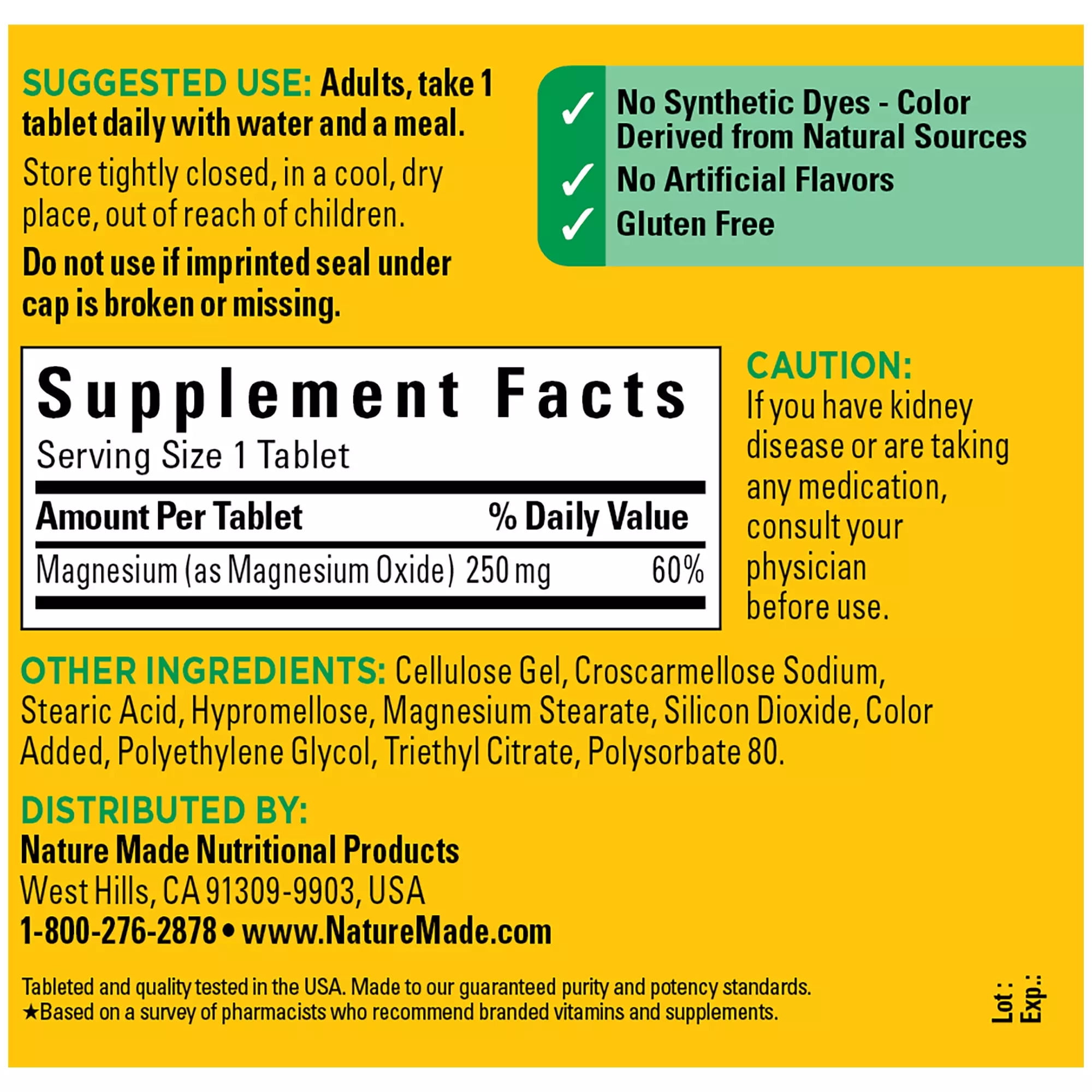 Nature Made Magnesium Oxide 250 mg, 300 Tablets