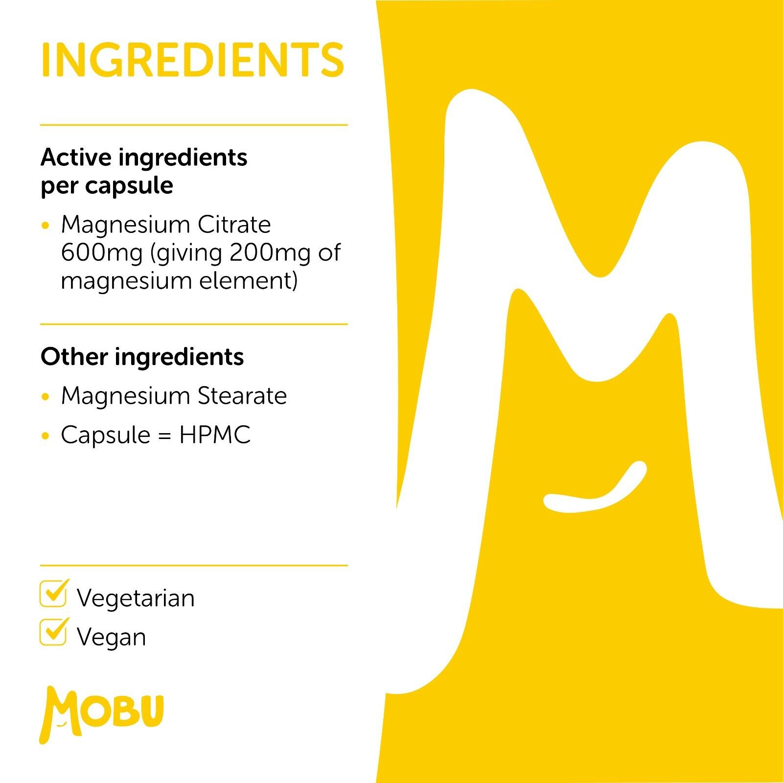 High Strength Magnesium Citrate 600mg - 120 Vegan Capsules