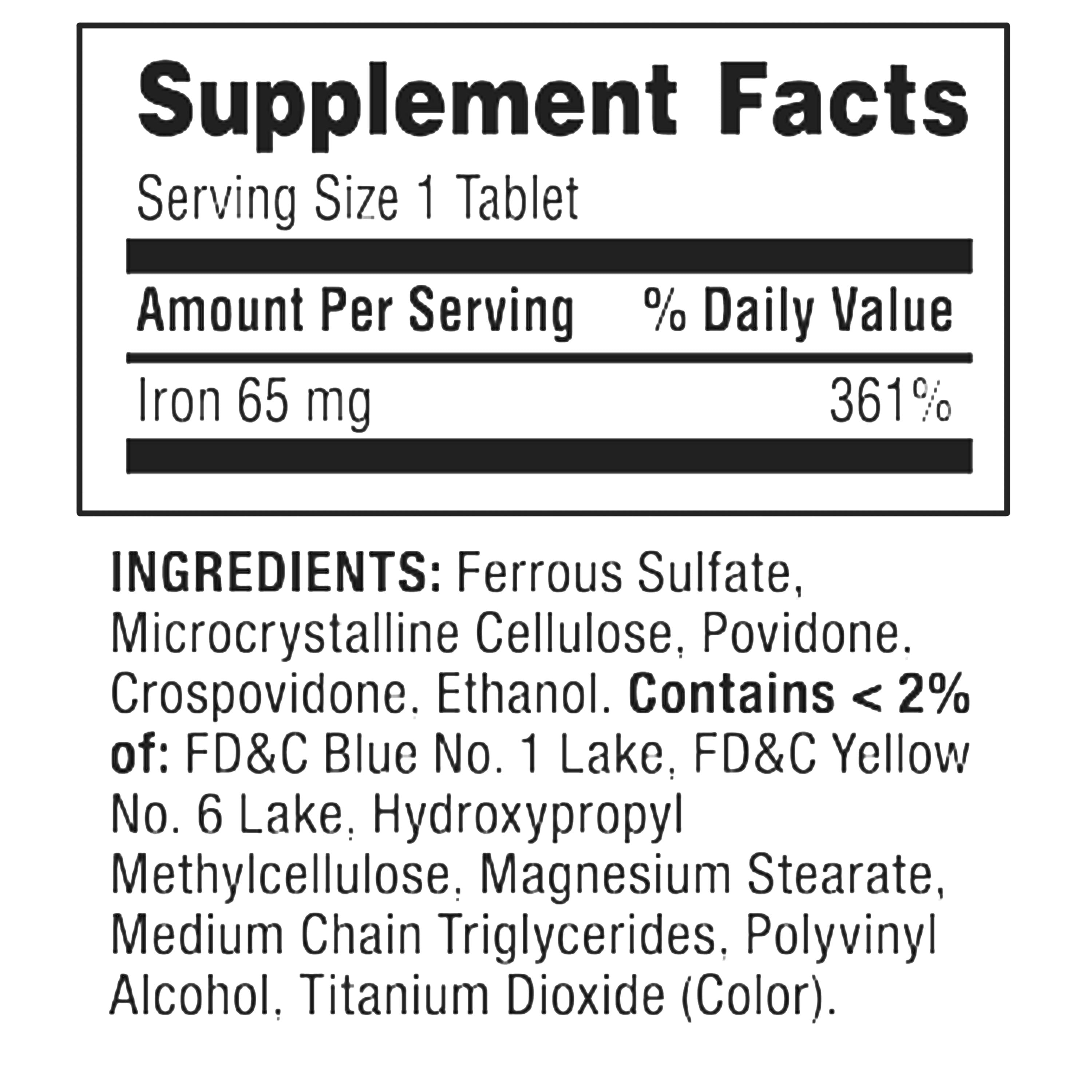 Spring Valley Iron 65 mg Tablets, 200 Count