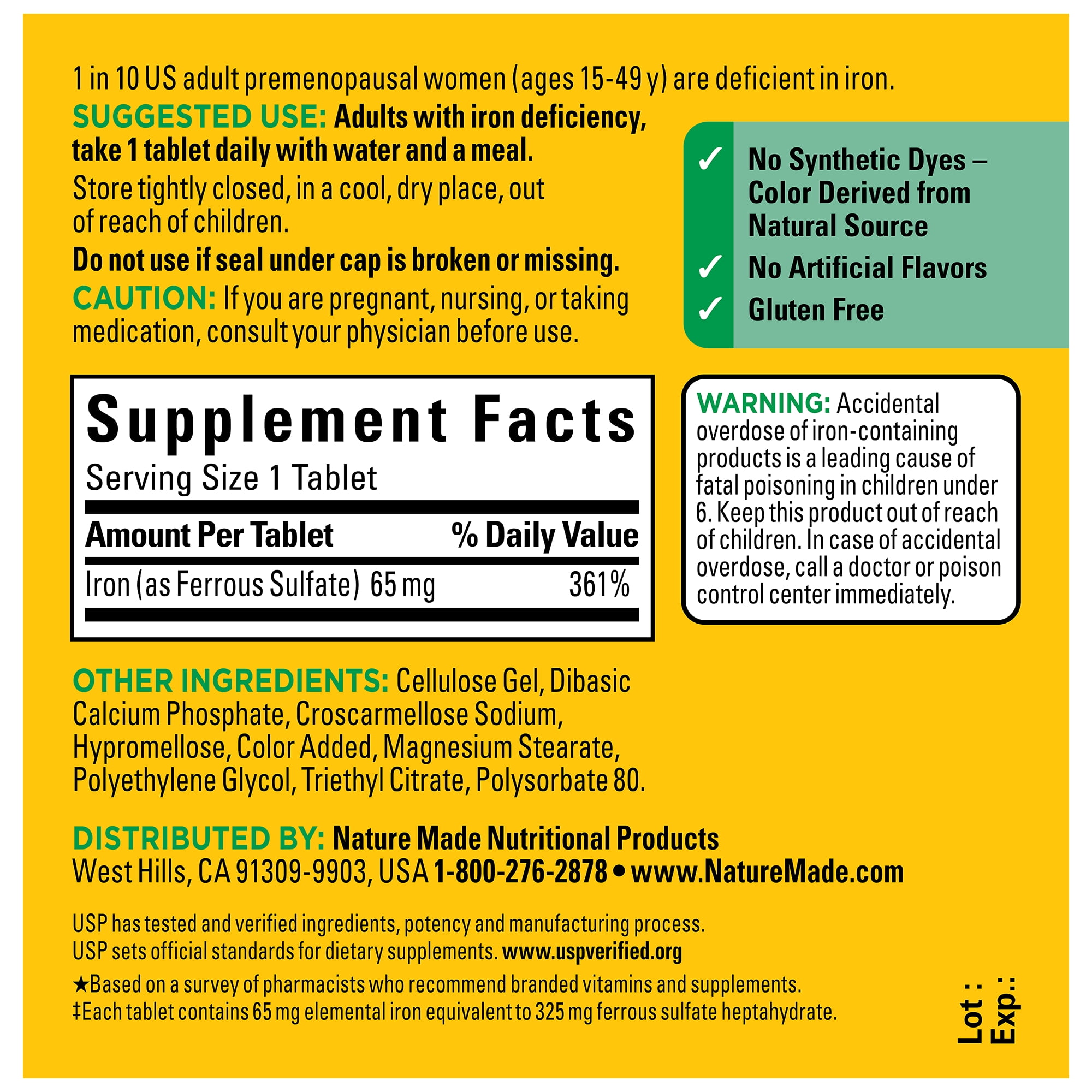 Nature Made Iron 65 mg Tablets, 150 Count