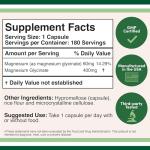 Magnesium Glycinate 400mg - 180 Vegan Capsules