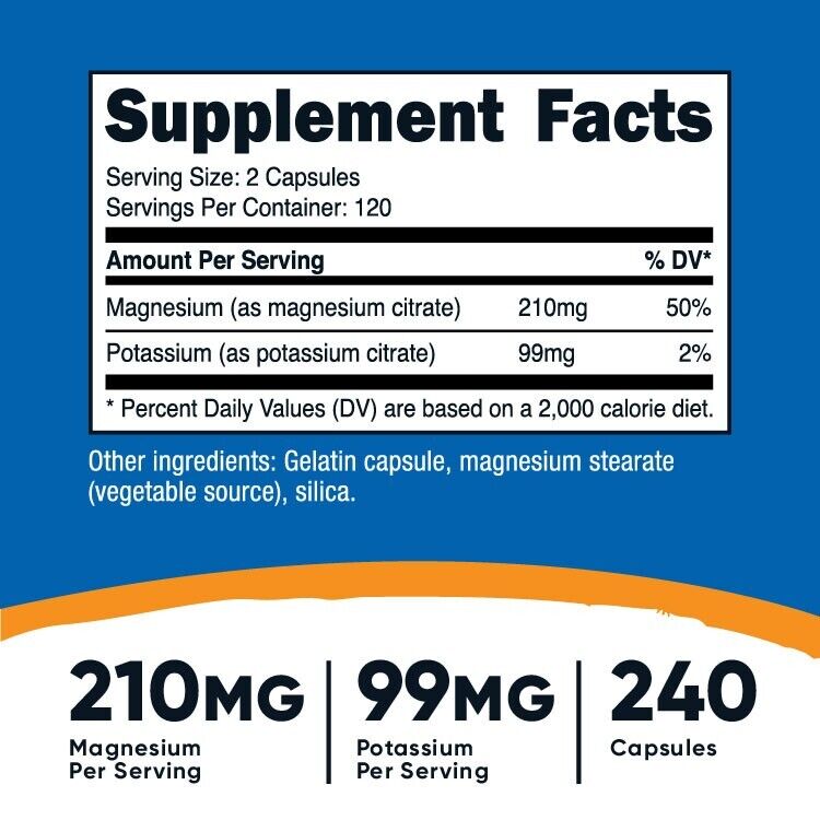 Nutricost Potassium & Magnesium Citrates, 240 Capsules