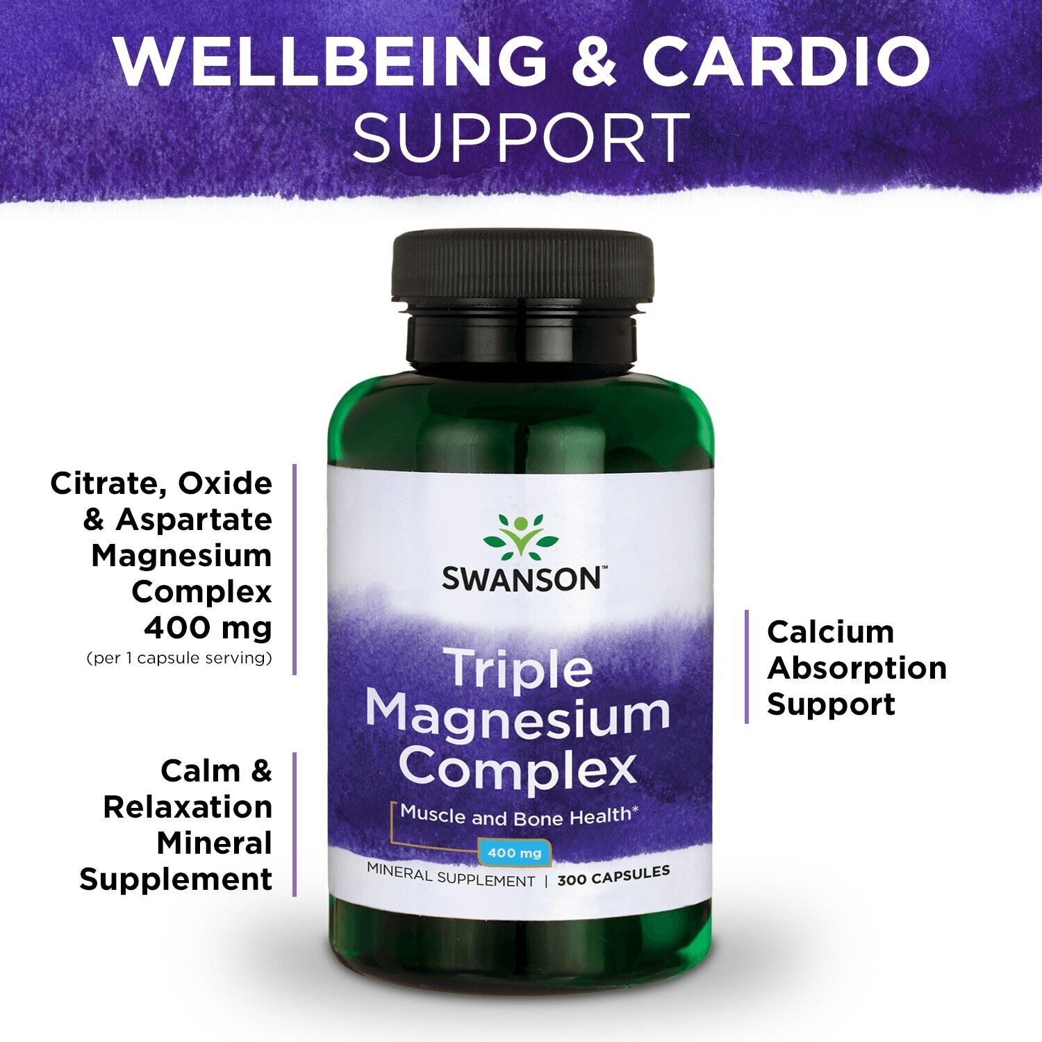 Swanson Triple Magnesium Complex 400 mg, 300 Caps