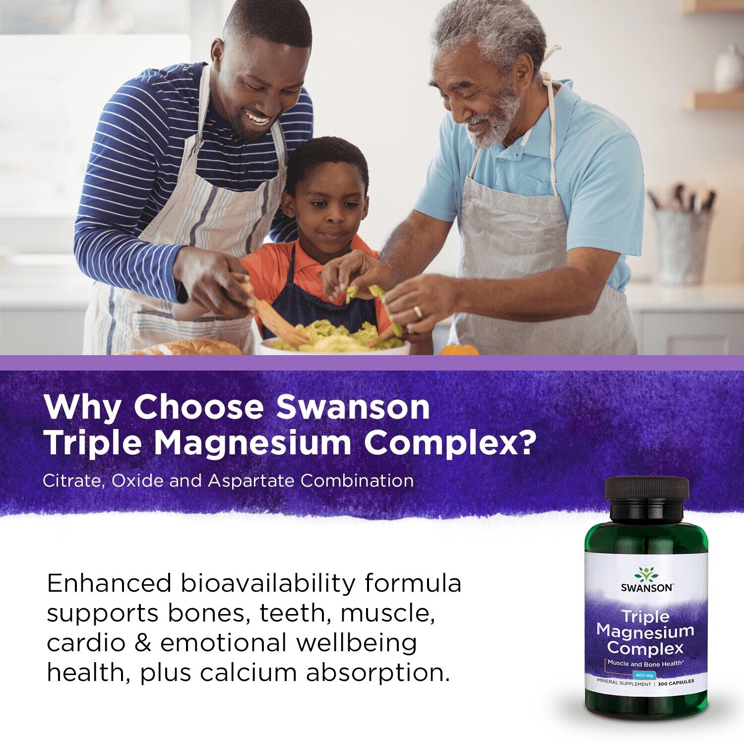 Swanson Triple Magnesium Complex 400 mg, 300 Caps