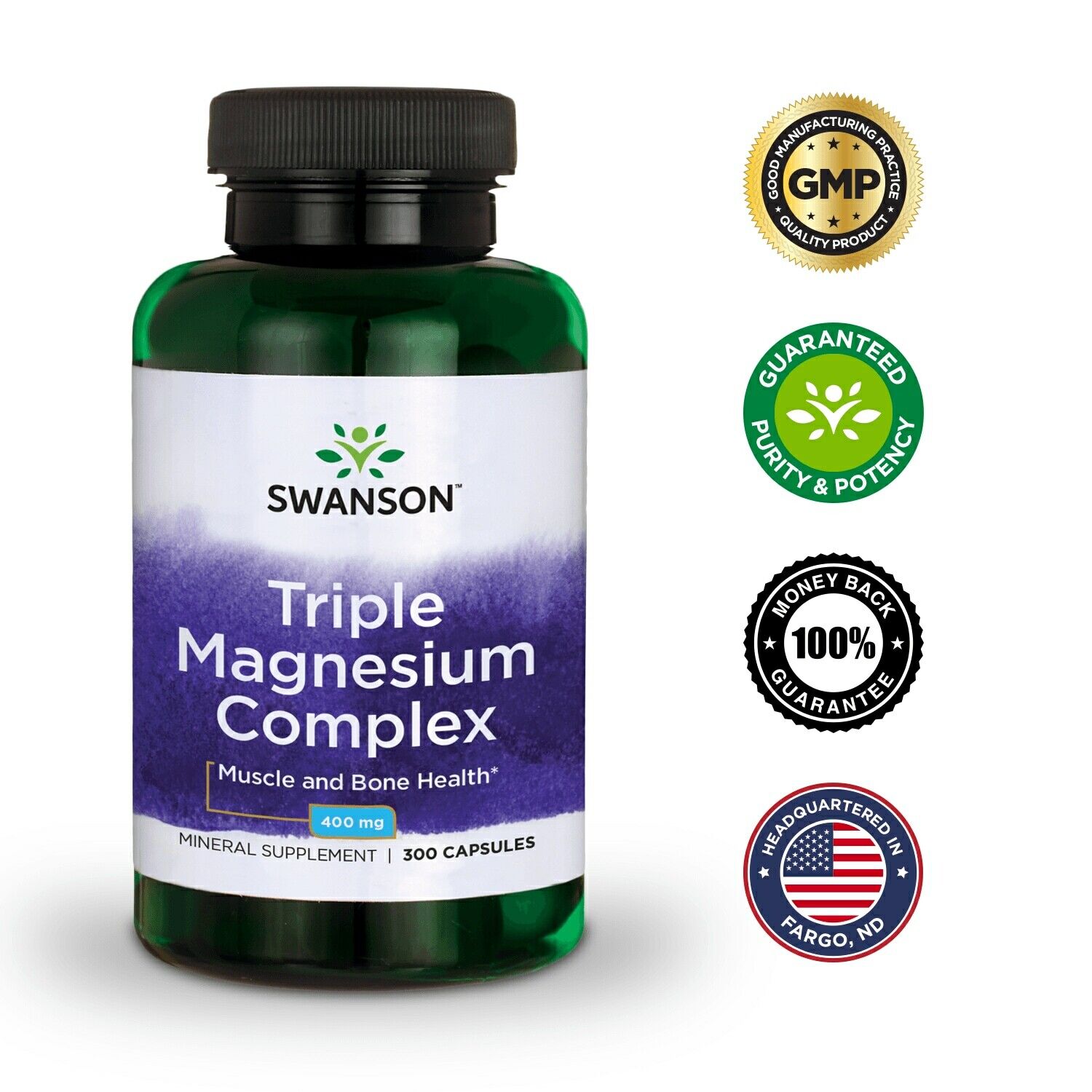 Swanson Triple Magnesium Complex 400 mg, 300 Caps