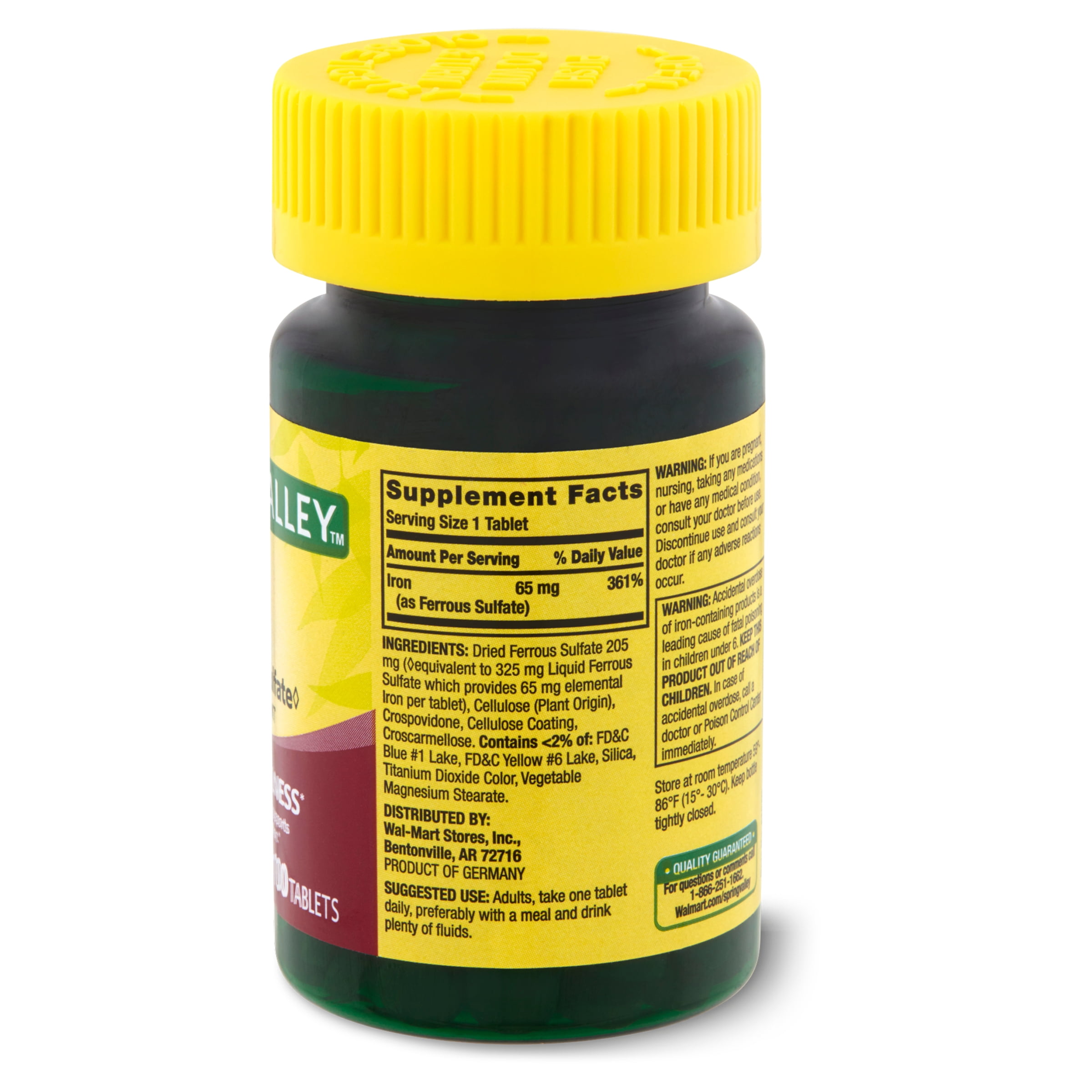 Spring Valley Iron Supplement Tablets, 65 mg, 100 Count