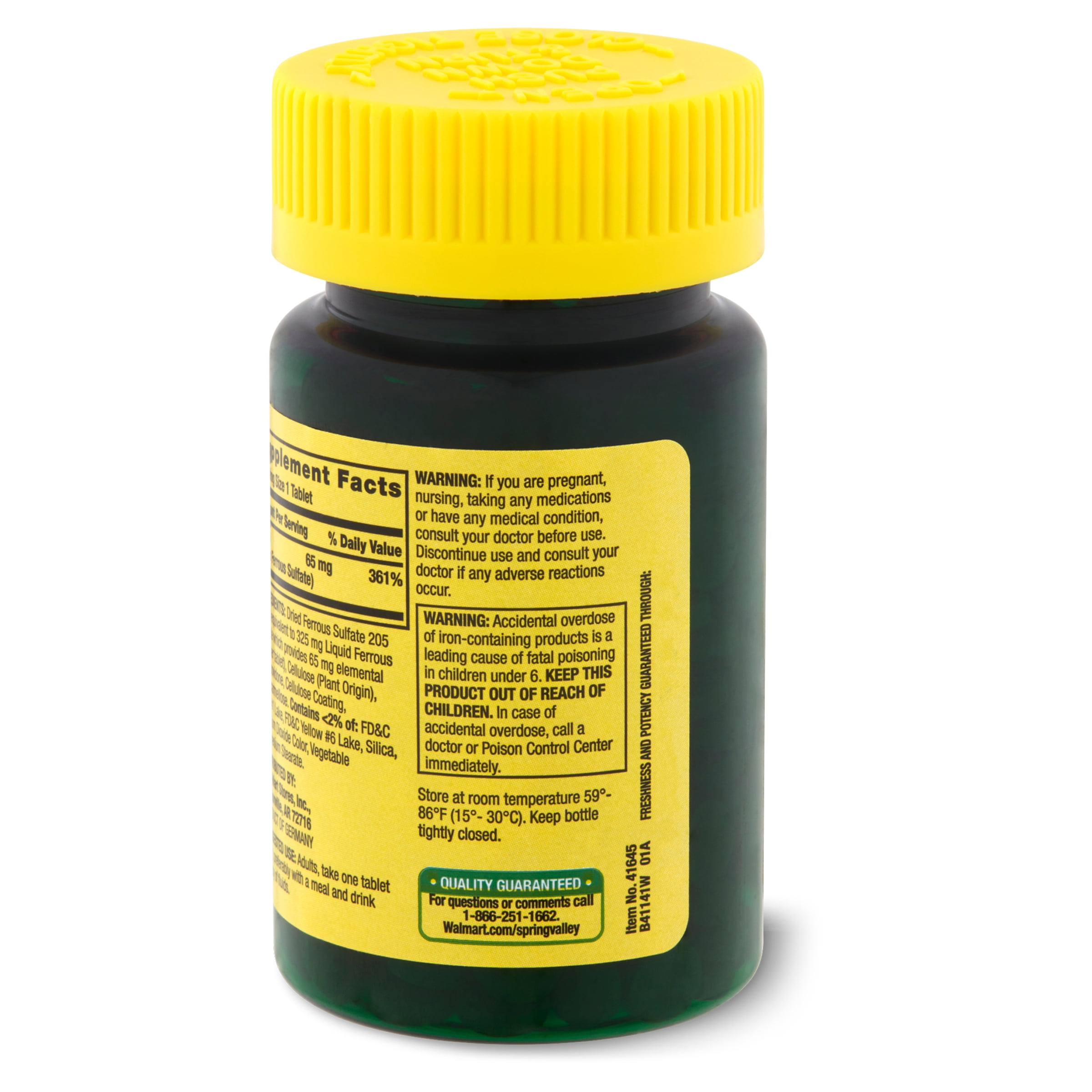 Spring Valley Iron Supplement Tablets, 65 mg, 100 Count