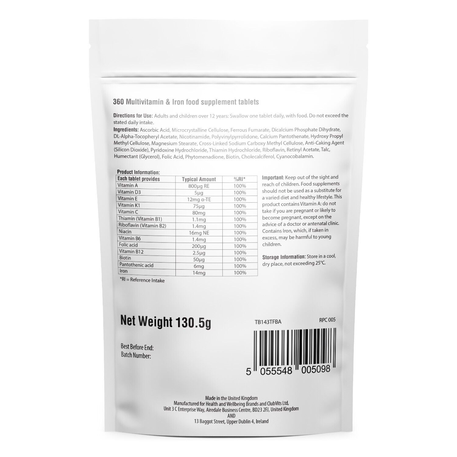 Multivitamin with Iron - 360 Tablets