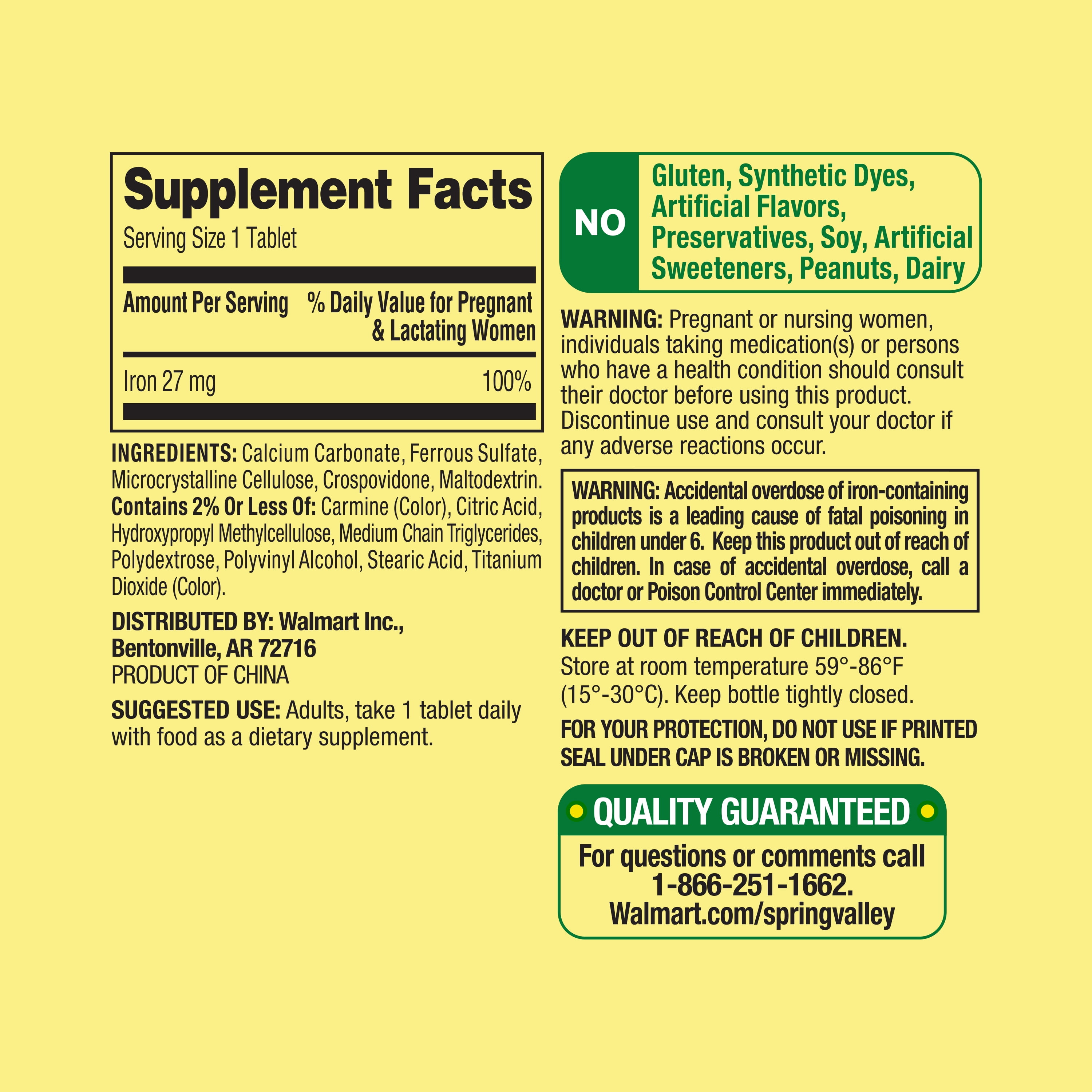 Spring Valley Prenatal Iron Tablets 27 mg 250 Ct