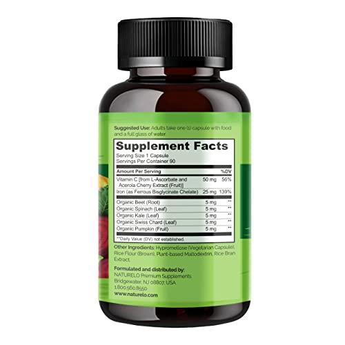 Naturelo Vegan Iron with Vitamin C - 180 Capsules