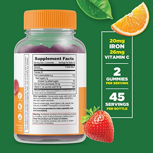 Iron Gummies with Vitamin C - Great Taste - 90 Count