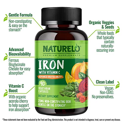 Naturelo Vegan Iron with Vitamin C - 180 Capsules