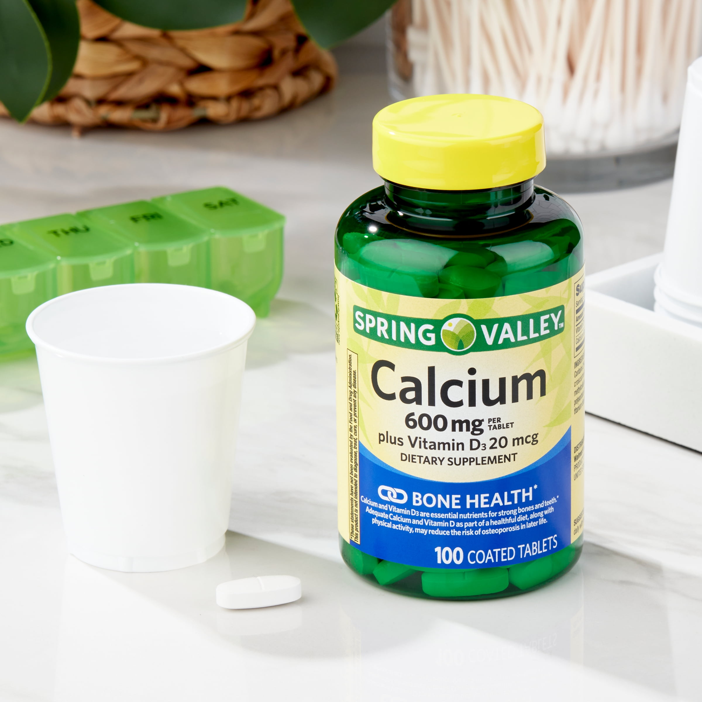 Calcium Plus Vitamin D Tablets, 600 mg, 100 Count