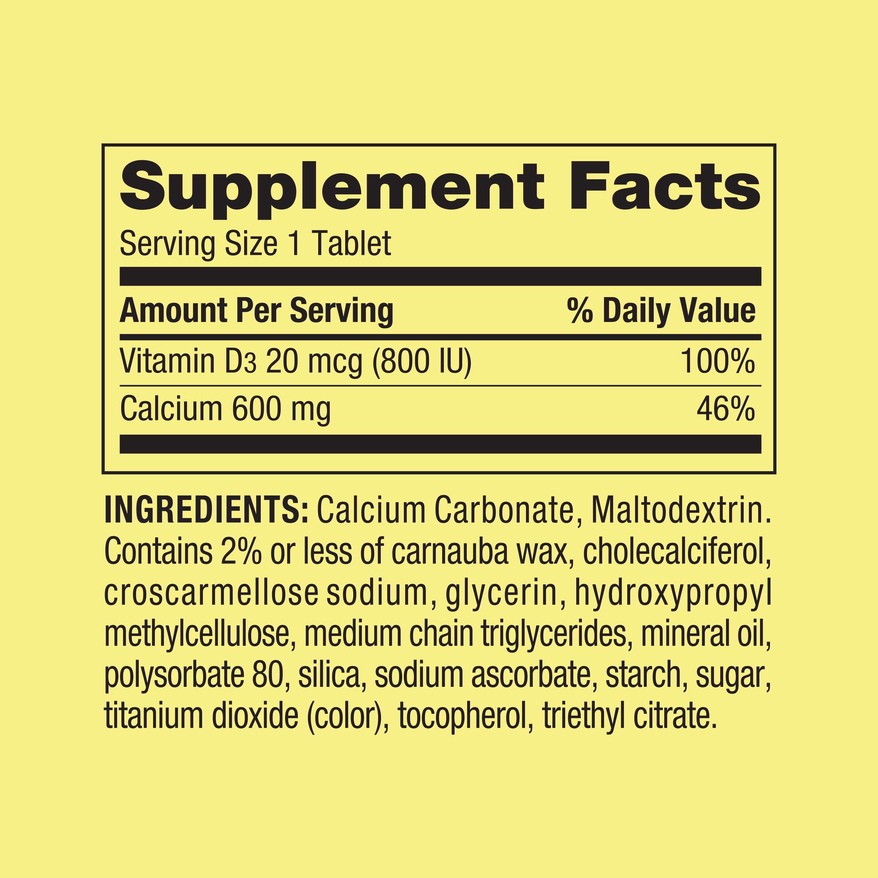Calcium Plus Vitamin D Tablets, 600 mg, 100 Count
