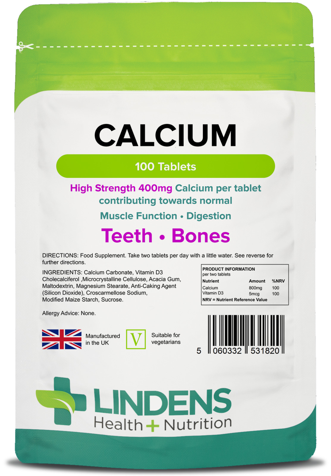 High Strength Calcium 400mg Tablets for Bones