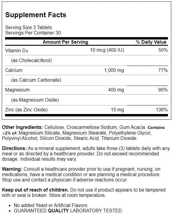 Calcium Magnesium Zinc with Vitamin D3 90 Tabs