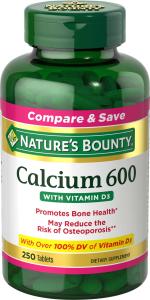 Nature's Bounty Calcium 600+D High Potency, 250 Tablets