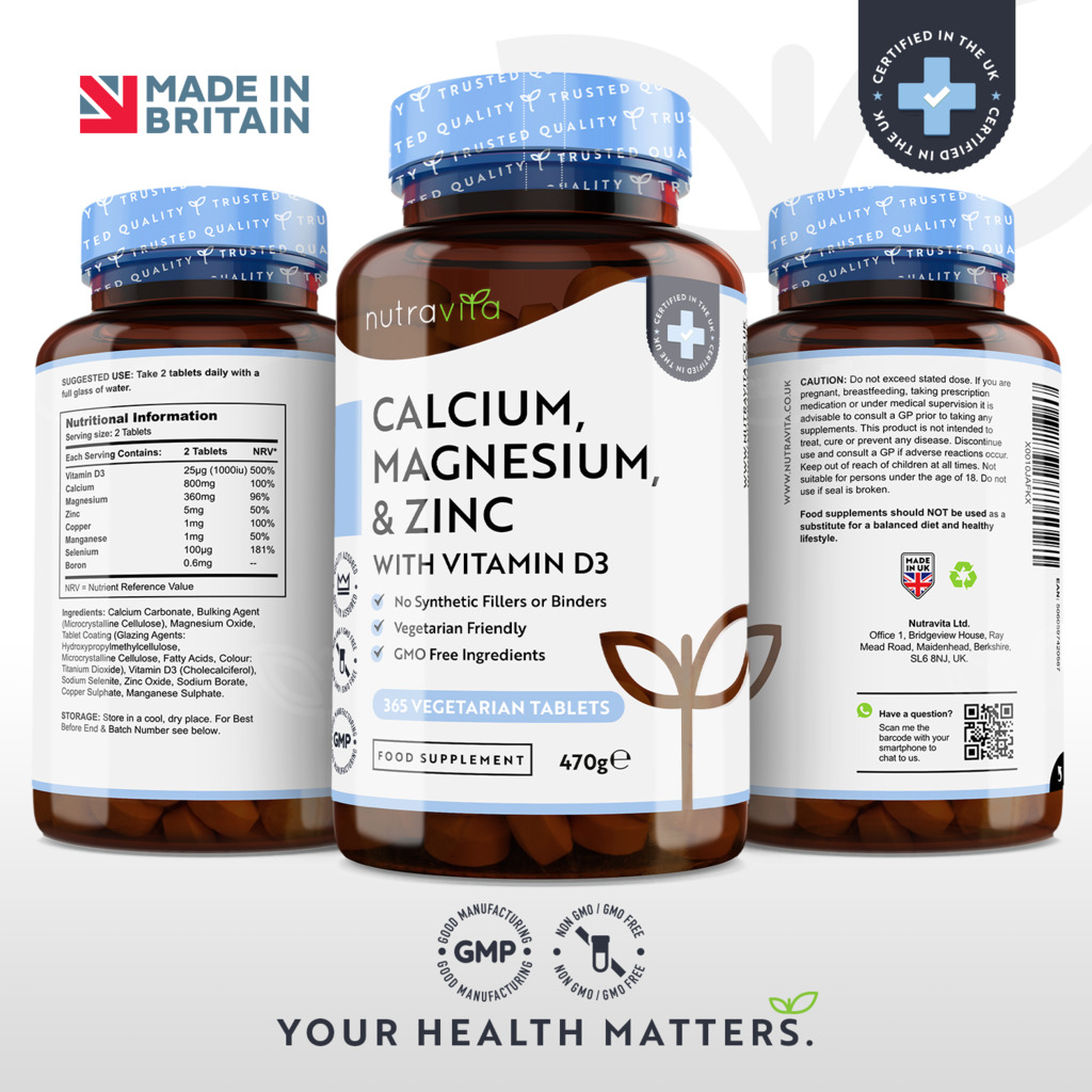 Calcium, Magnesium, Zinc with Vitamin D3 - 365 Veggie Tablets