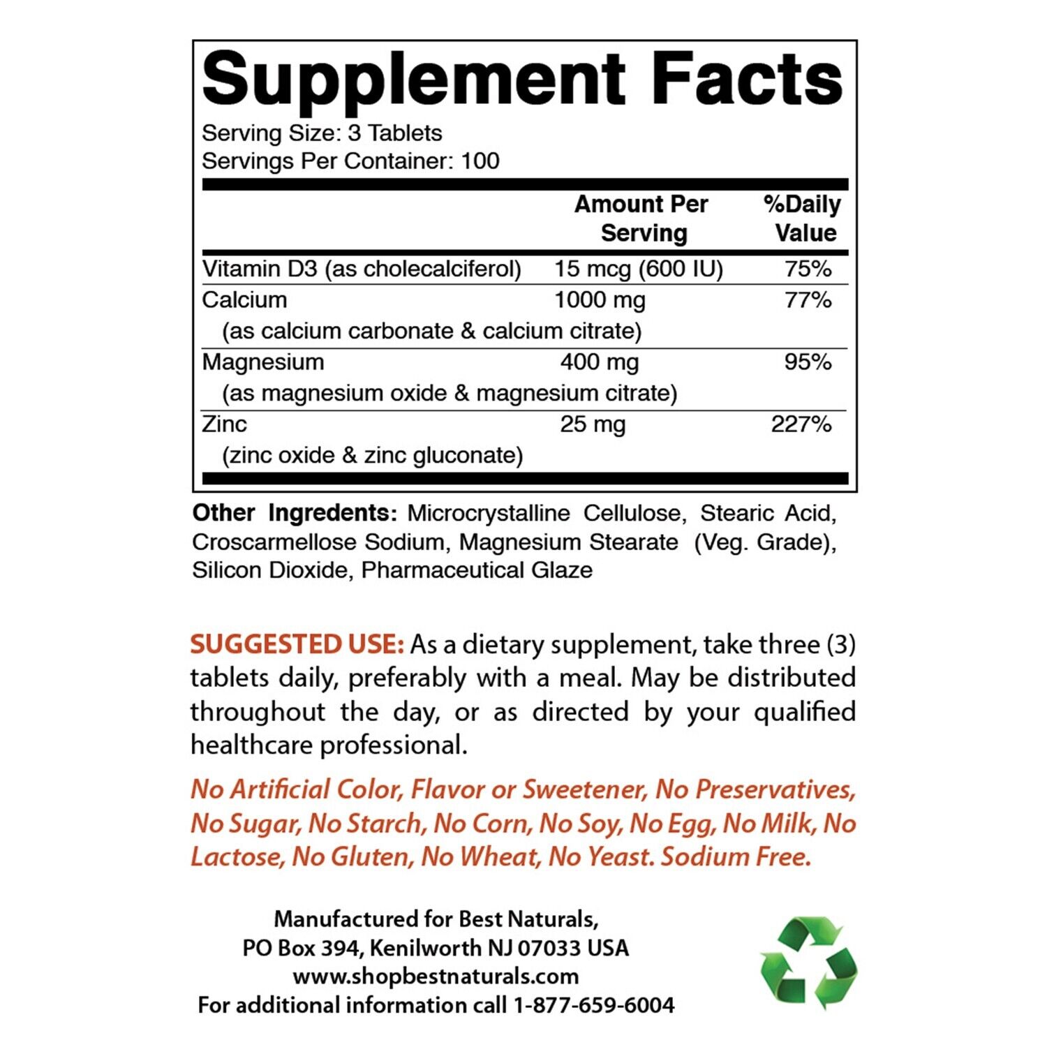 Calcium Magnesium Zinc with Vitamin D3 Tablets