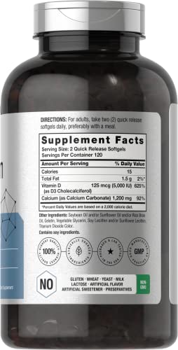 Calcium + D3 Supplements | 1200 mg, 240 Softgels