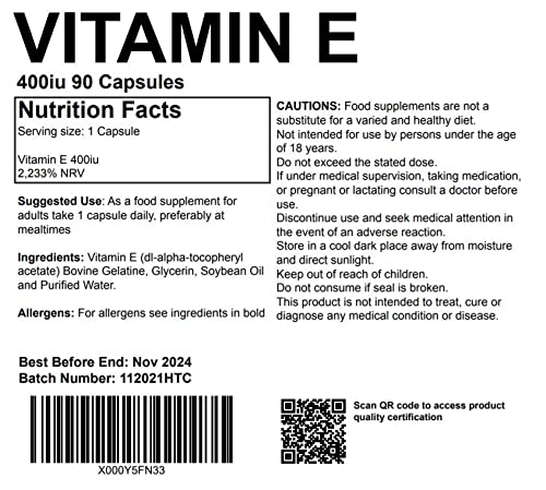Vitamin E 400iu Softgel Capsules - UK Made