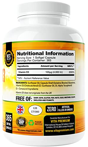 Maximum Strength Vitamin D3, 4,000 IU, 365 Softgels