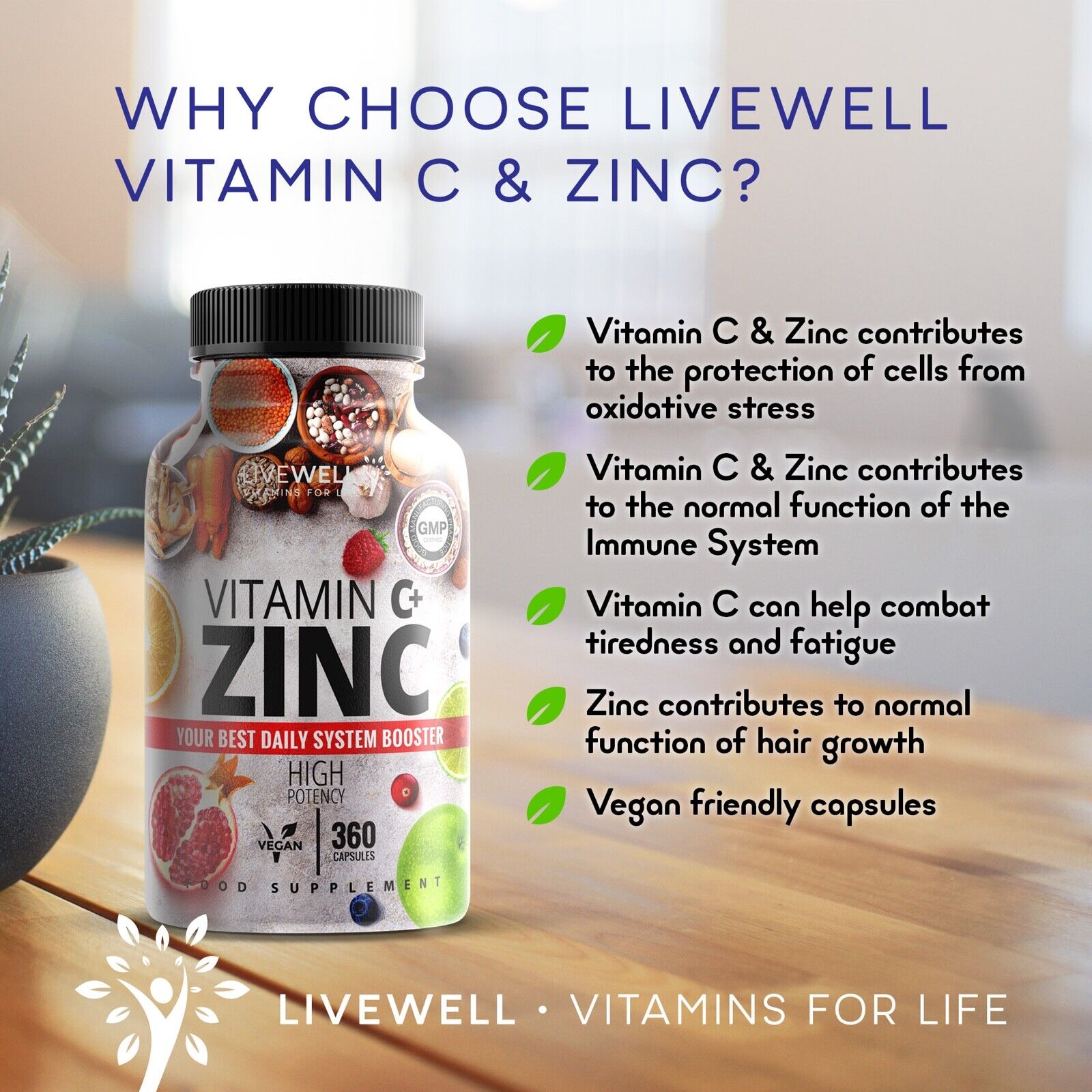 Vitamin C + Zinc 1000mg Immune Support Capsules