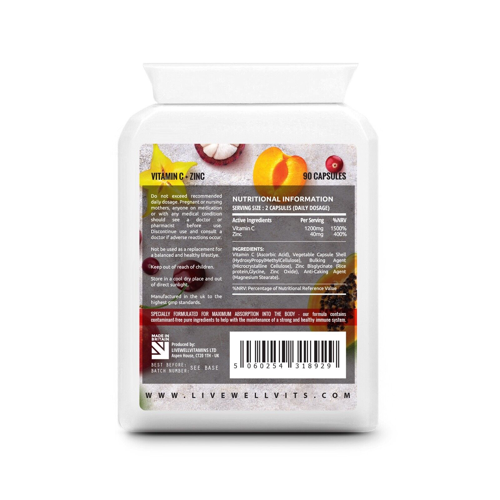 Vitamin C + Zinc 1000mg Immune Support Capsules