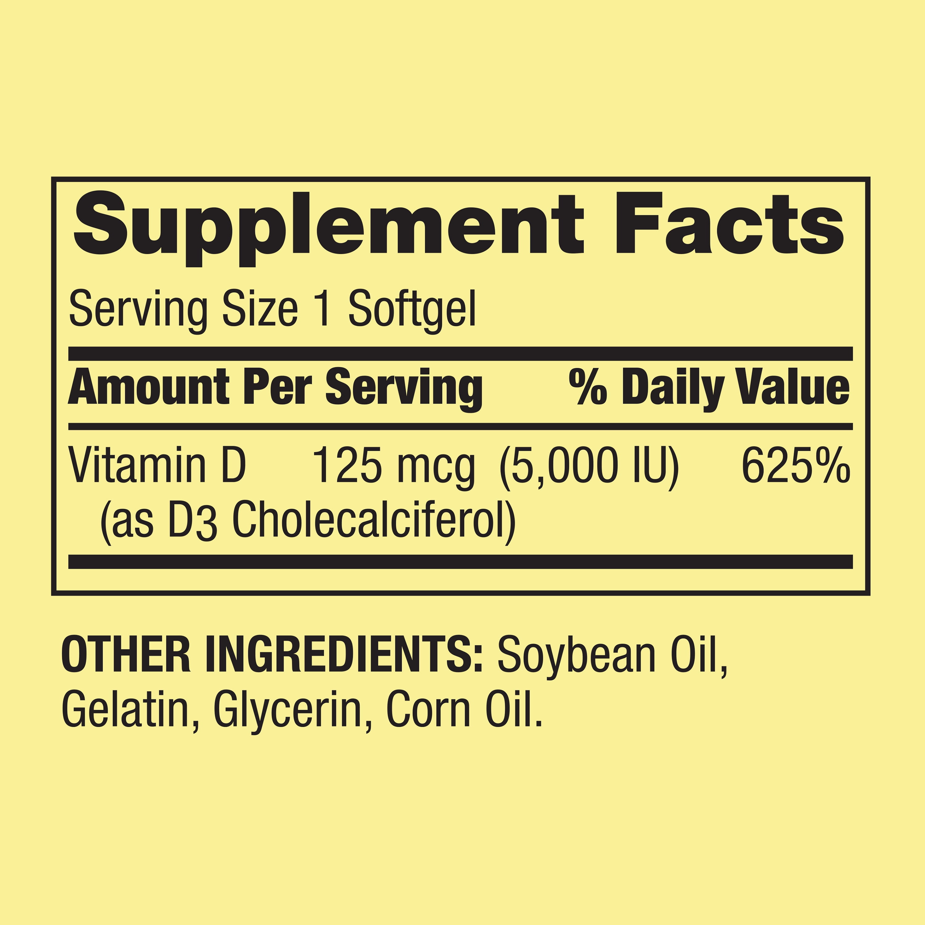 Spring Valley Vitamin D3 Softgels 5,000 IU, 250 Count
