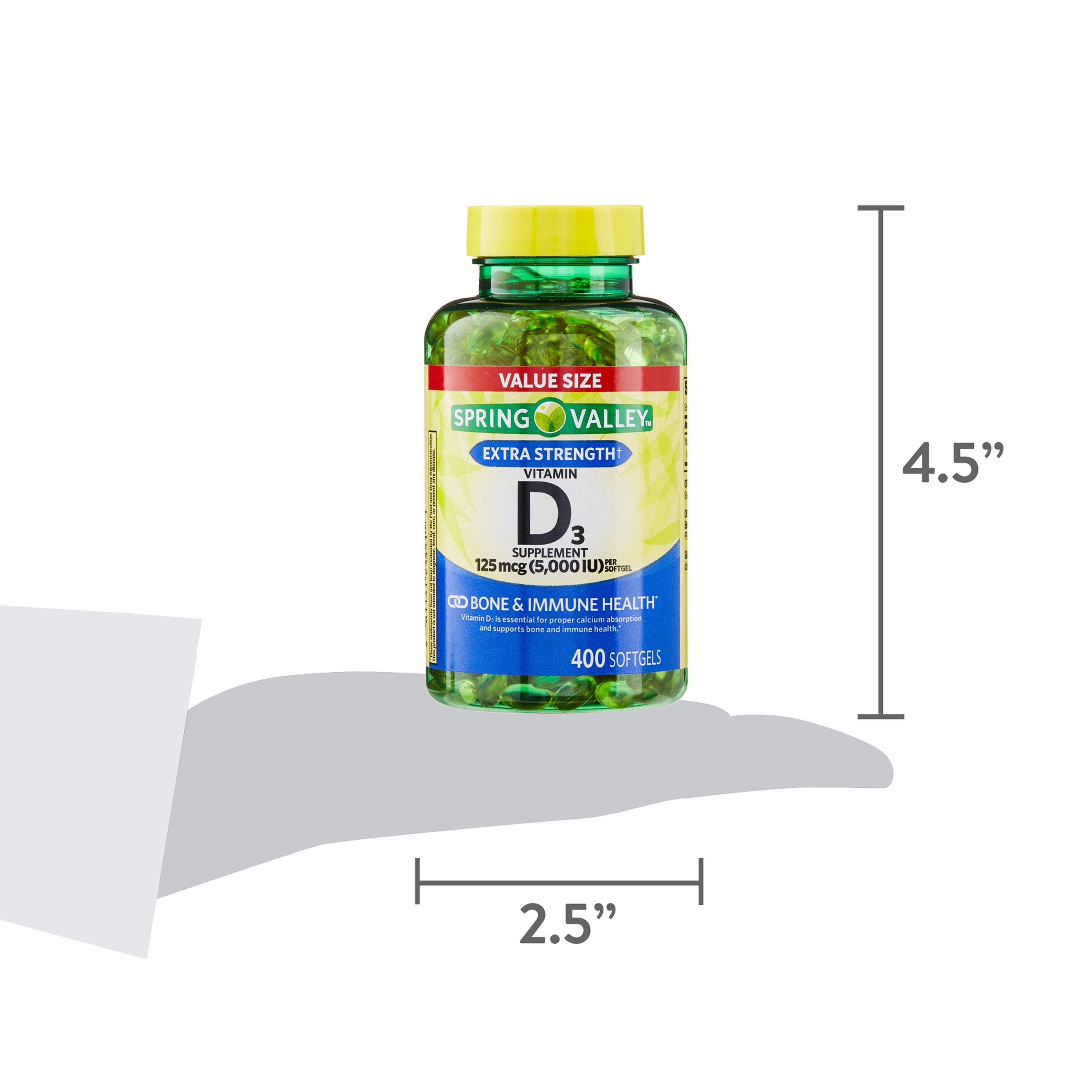 Spring Valley Vitamin D3 Softgels, 125 mcg, 400 Count
