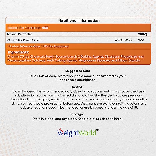Vitamin D3 4000 IU - 400 Tablets for Strong Immunity
