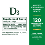 Nature's Bounty Vitamin D3 Softgels, 120 Count