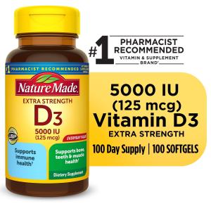 Nature Made Vitamin D3 5000 IU Softgels 100 Count