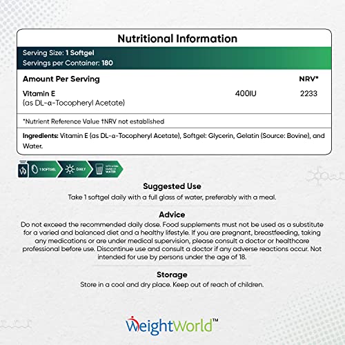 High Strength Vitamin E Softgels 400IU - 180 Count