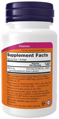 NOW Vitamin D-3 5000 IU – 240 Softgels