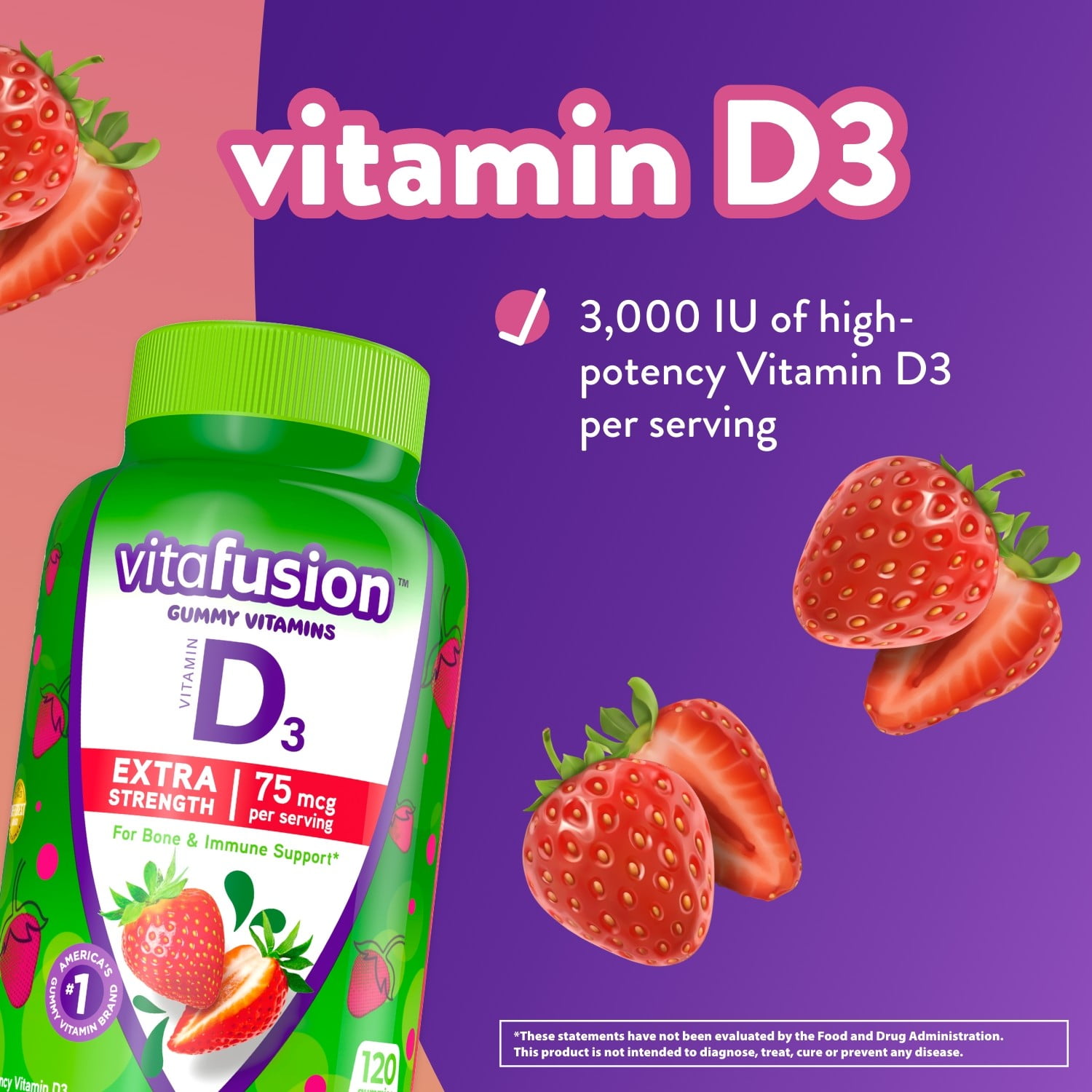 VITAFUSION Extra Strength Vitamin D3 Gummies, 120ct