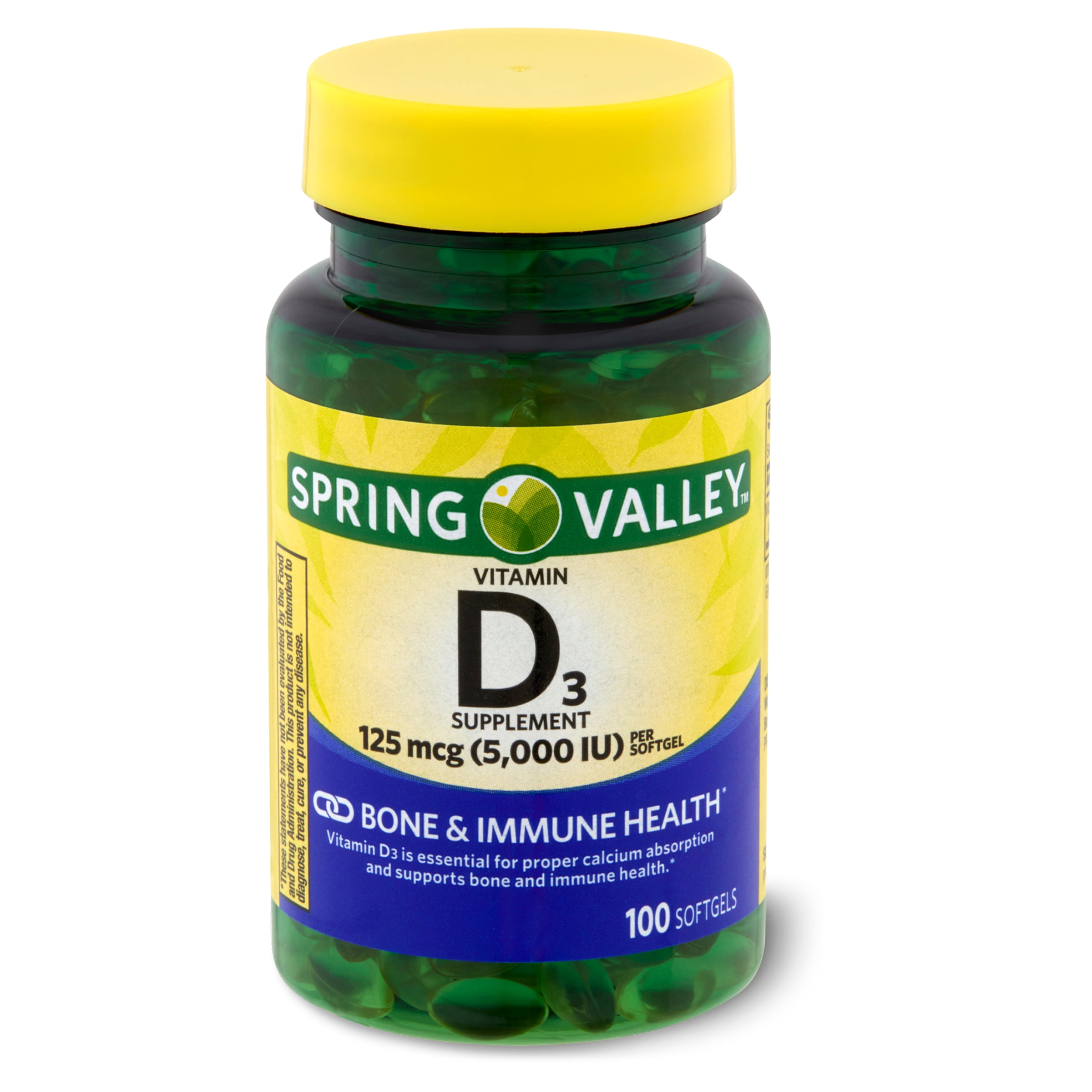 Spring Valley Vitamin D3 Softgels 5000 IU, 100 Count