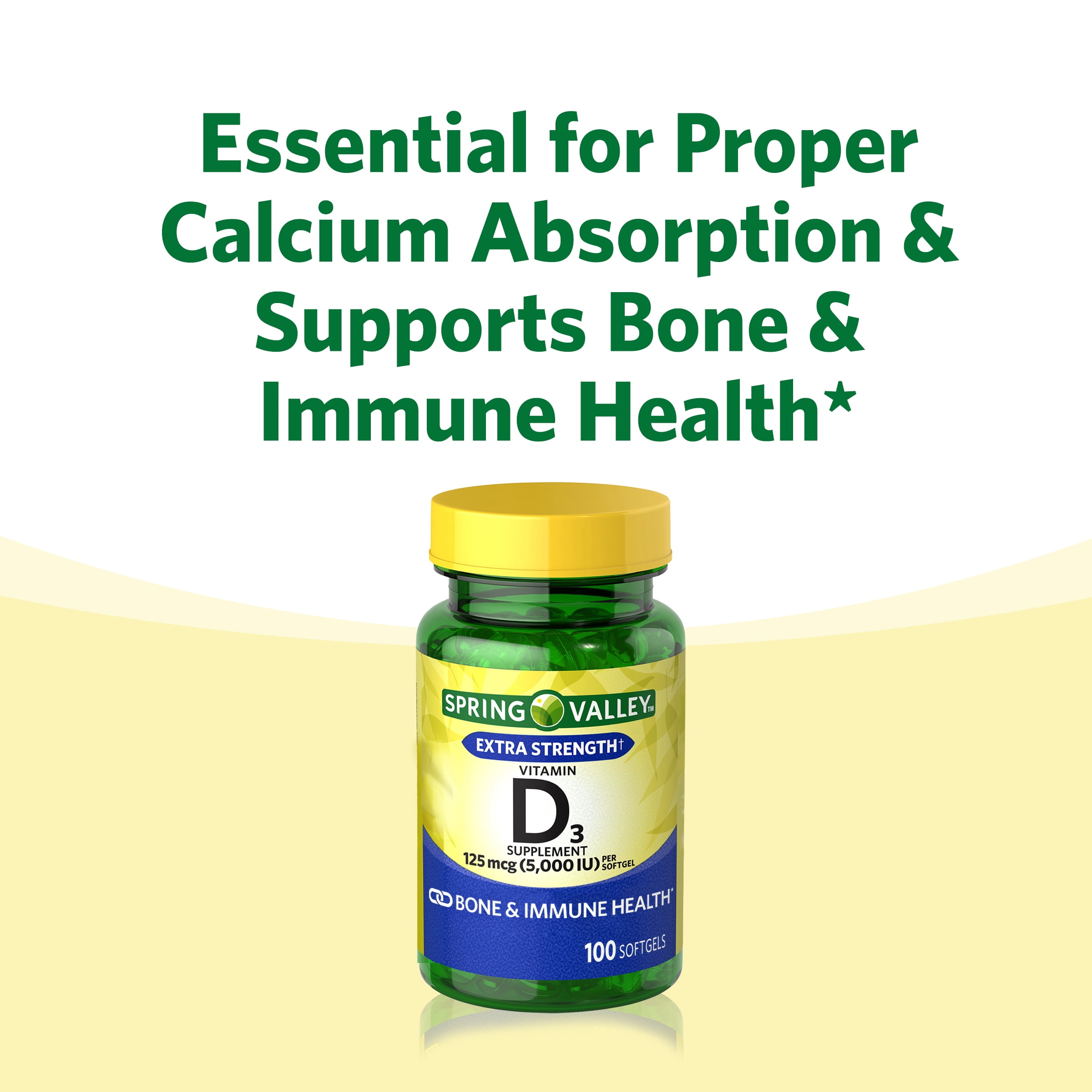 Spring Valley Vitamin D3 Softgels 5000 IU, 100 Count