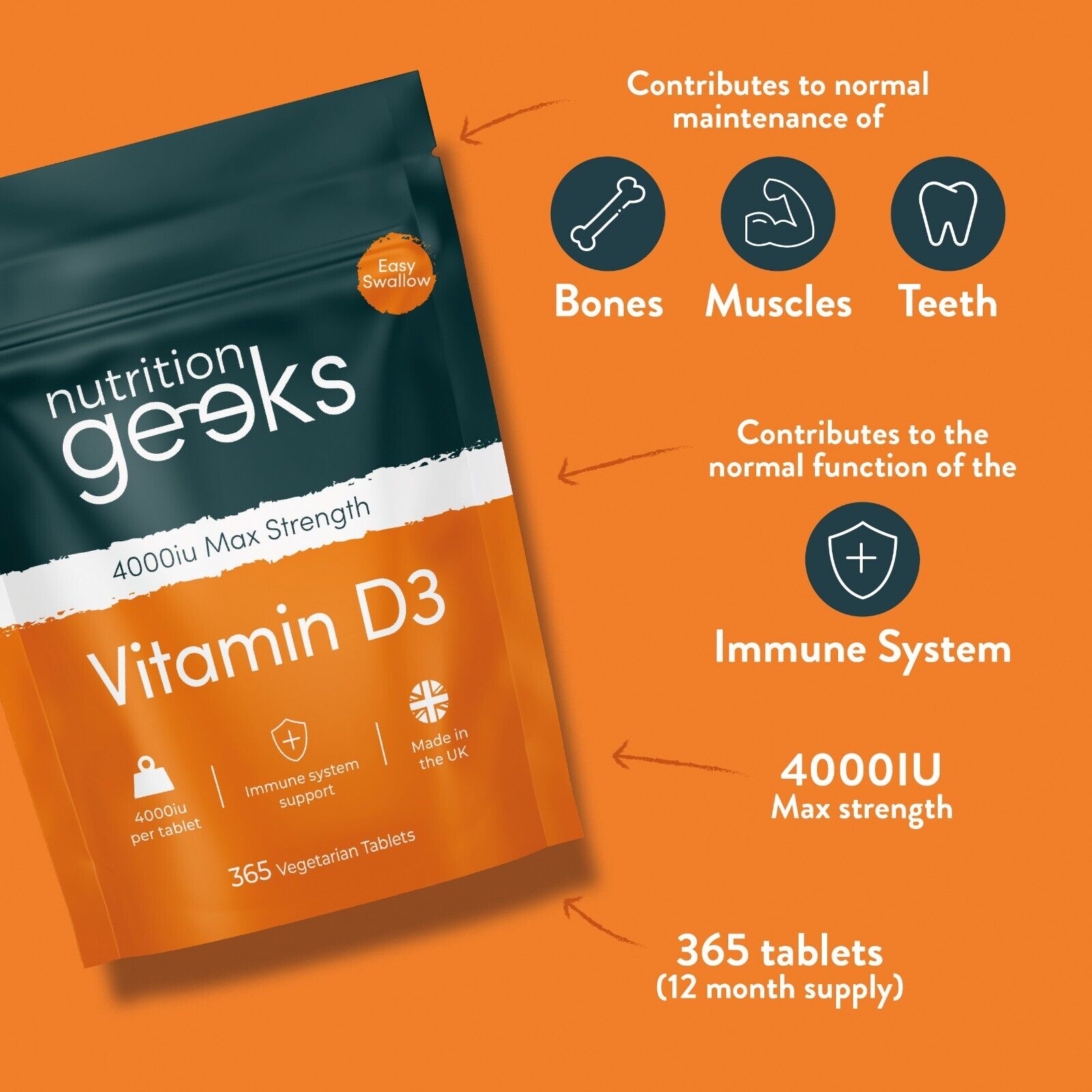 Vitamin D3 4000IU Supplements - 365 Tablets