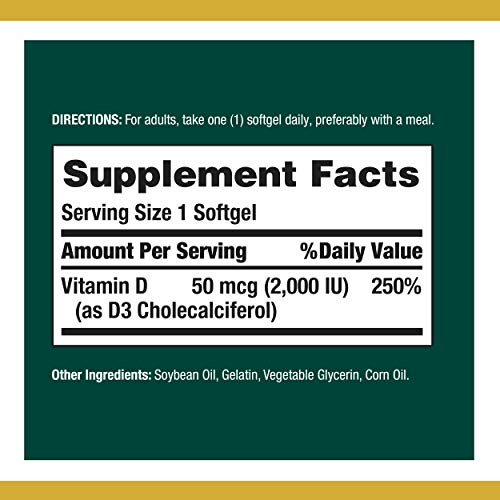 Nature's Bounty Vitamin D3 2000 IU Softgels