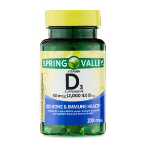 Spring Valley Vitamin D3 Softgels 2000 IU, 200 Count