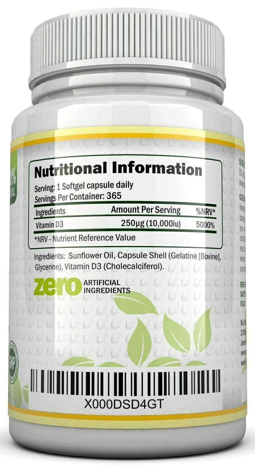 Vitamin D3 10,000 IU - 365 Softgel Capsules