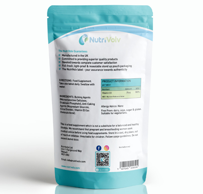 Vitamin D3 1000IU - 180 Tablets for Immunity & Bones