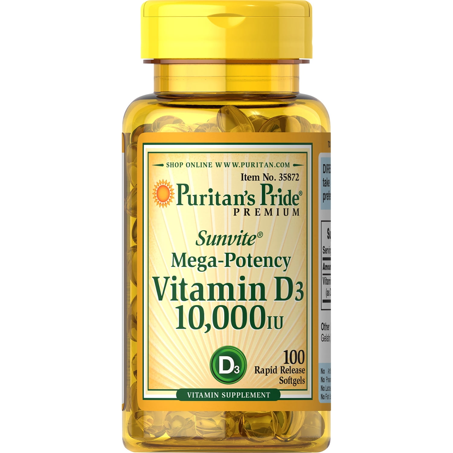 Vitamin D3 10000 IU for Immune Support, 100 Softgels