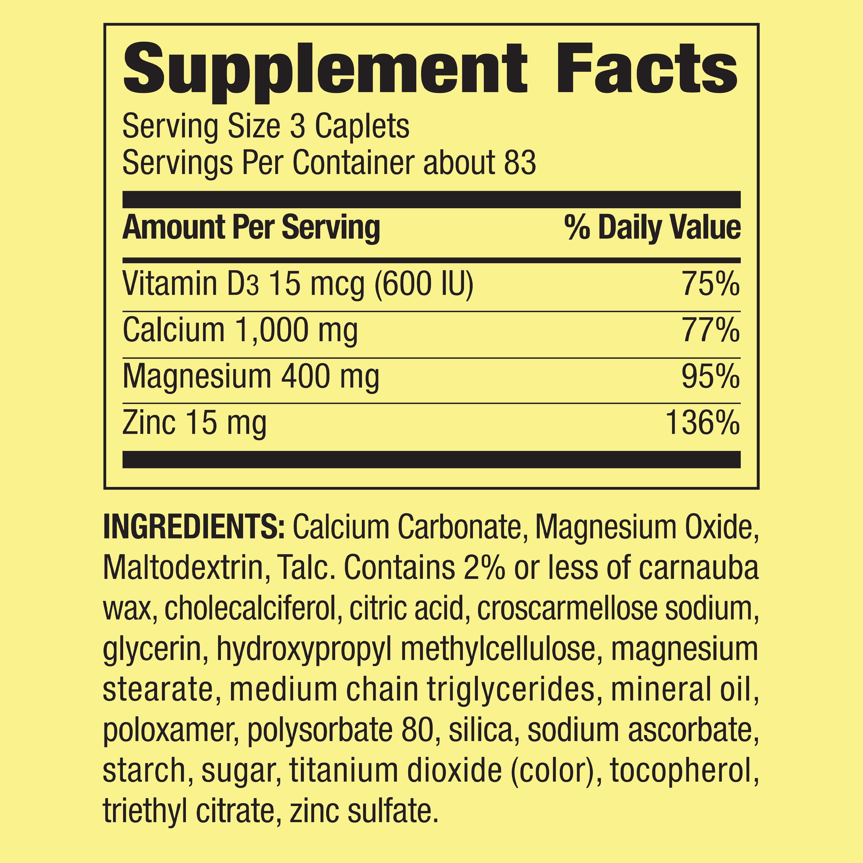 Spring Valley Calcium, Magnesium, Zinc & Vitamin D3 Caplets